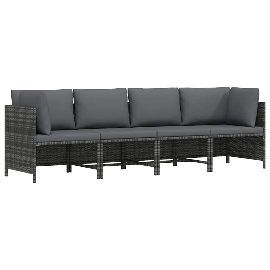 4-Seater Garden Sofa Outdoor Sectional Lounger Grey Poly Rattan Patio Furniture
