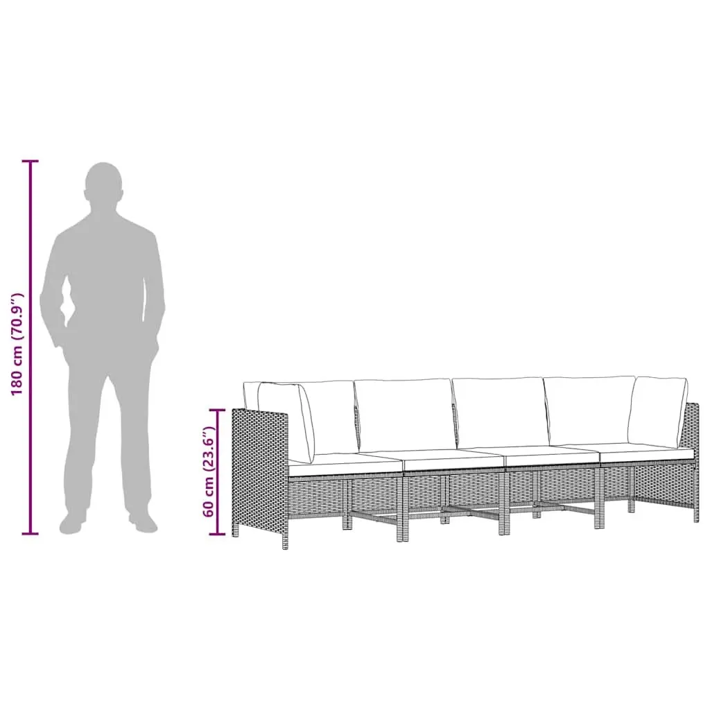 4-Seater Garden Sofa Outdoor Sectional Lounger Grey Poly Rattan Patio Furniture