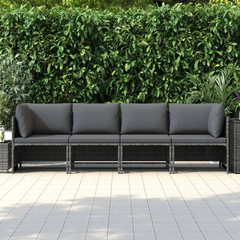 4-Seater Garden Sofa Outdoor Sectional Lounger Grey Poly Rattan Patio Furniture