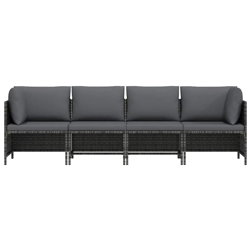 4-Seater Garden Sofa Outdoor Sectional Lounger Grey Poly Rattan Patio Furniture