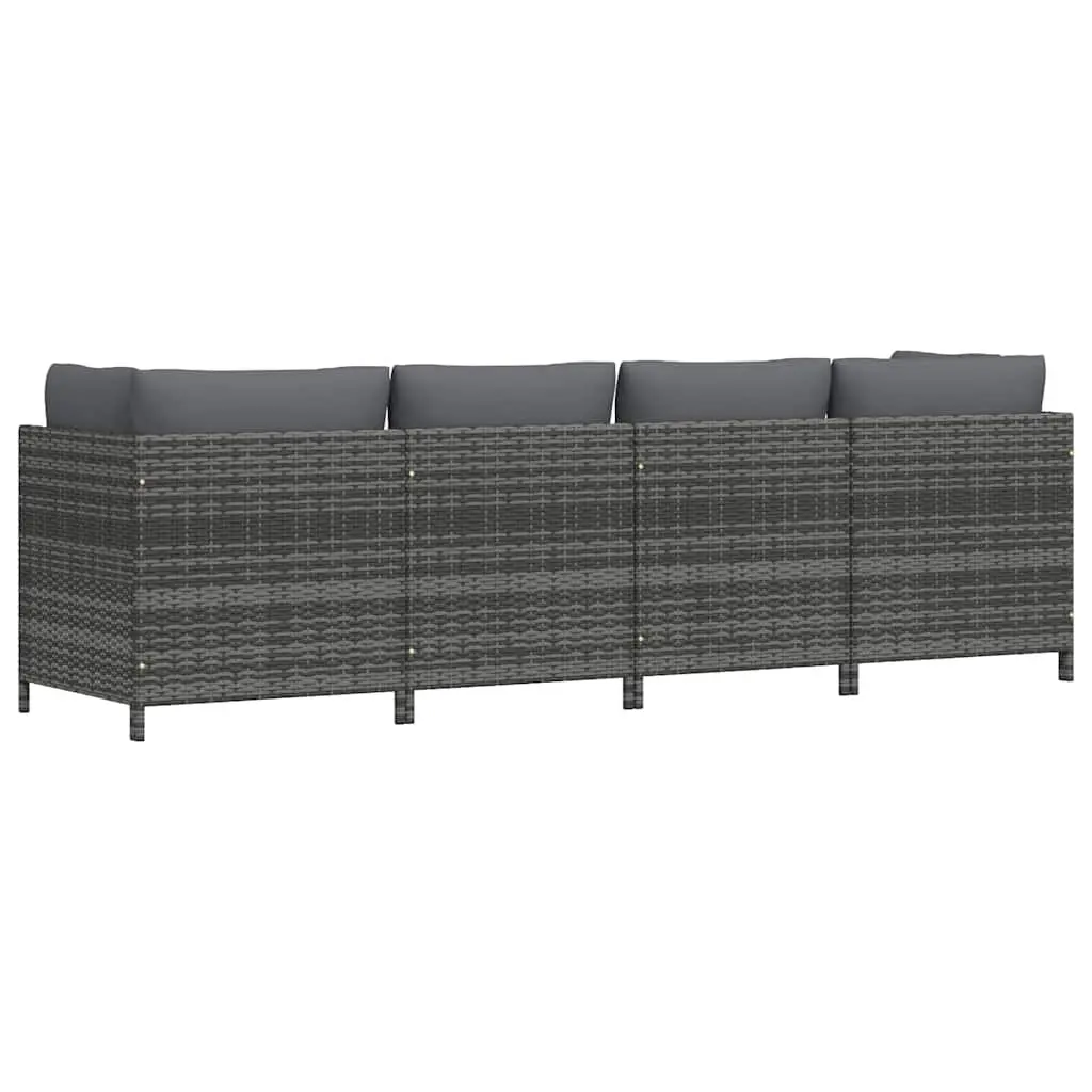 4-Seater Garden Sofa Outdoor Sectional Lounger Grey Poly Rattan Patio Furniture