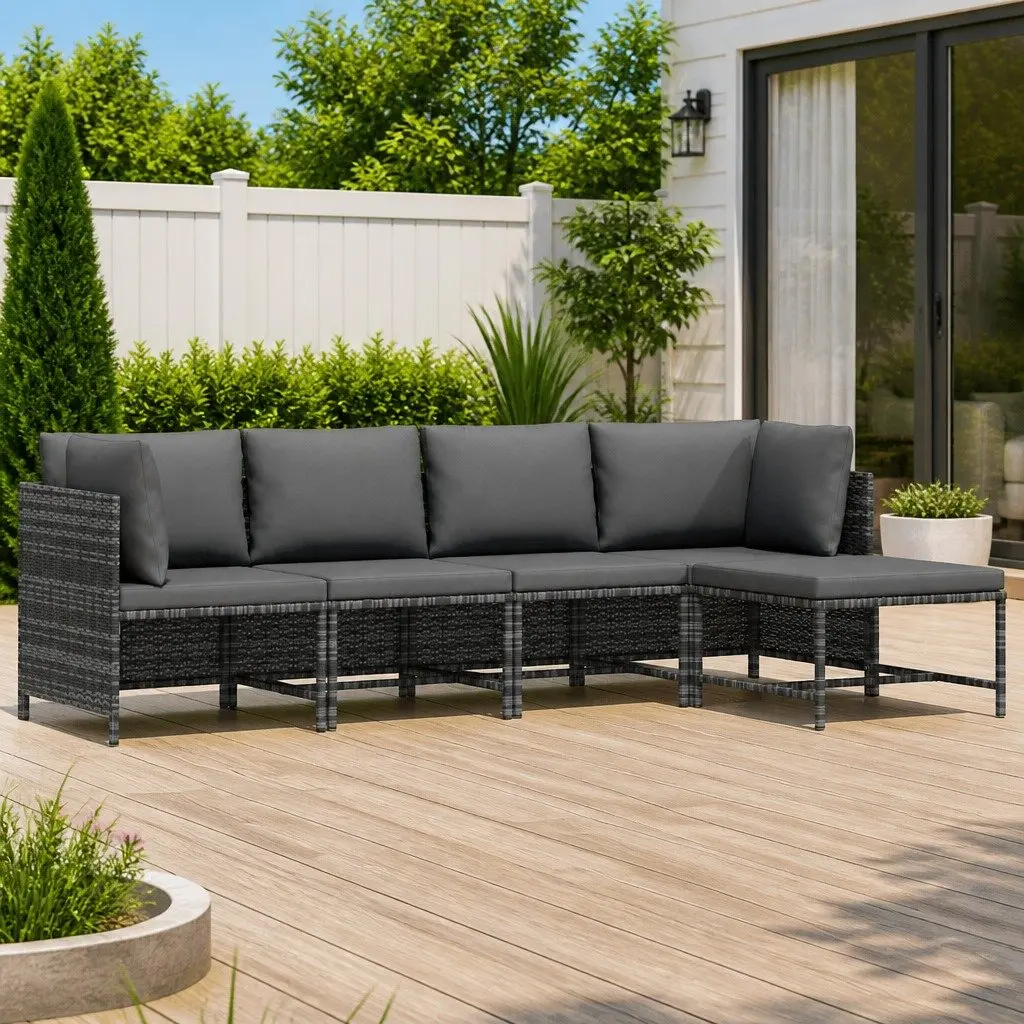 4 Piece Outdoor Patio Sofa Set Grey Poly Rattan with Cushions Weather Resistant Garden Lounge