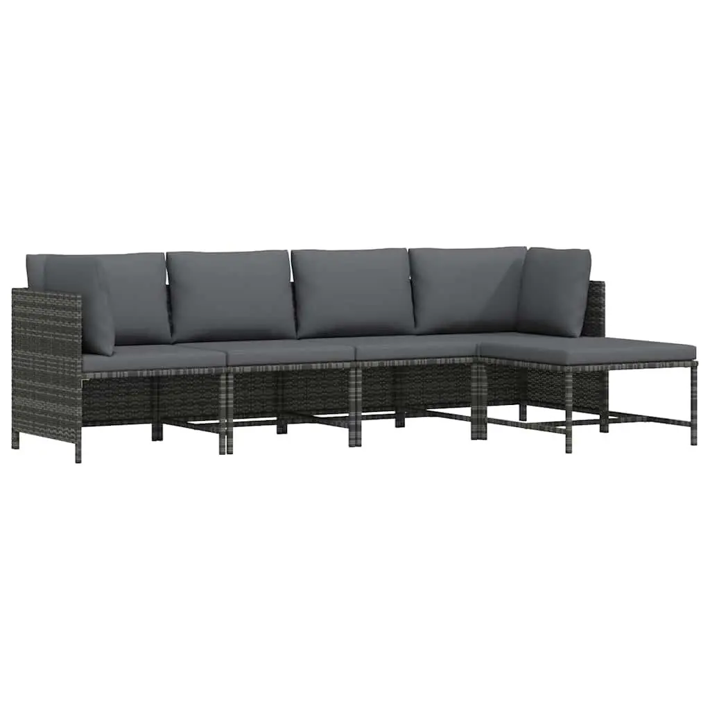 4 Piece Outdoor Patio Sofa Set Grey Poly Rattan with Cushions Weather Resistant Garden Lounge