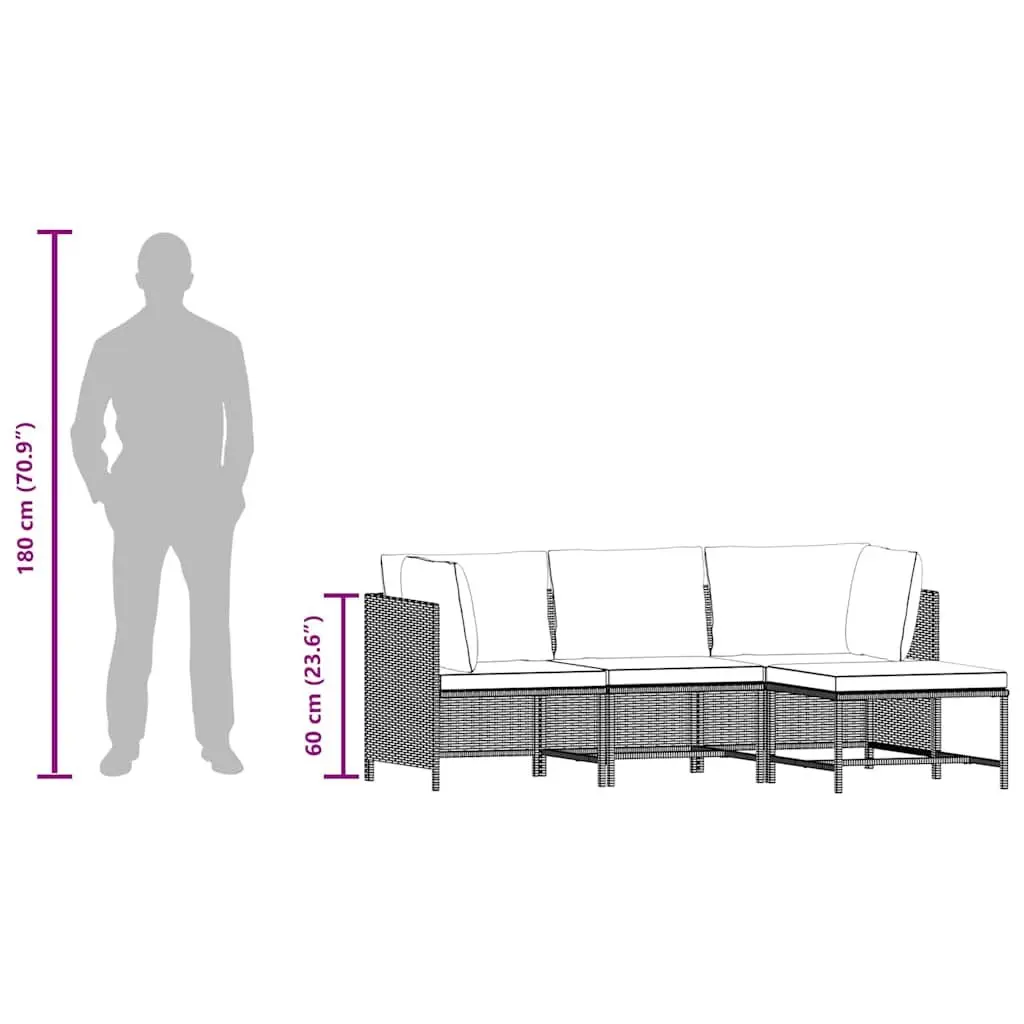 4 Piece Outdoor Patio Sofa Set Grey Poly Rattan with Cushions Weather Resistant Garden Lounge