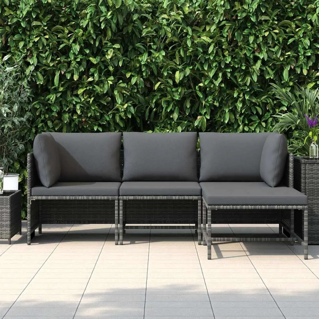 4 Piece Outdoor Patio Sofa Set Grey Poly Rattan with Cushions Weather Resistant Garden Lounge