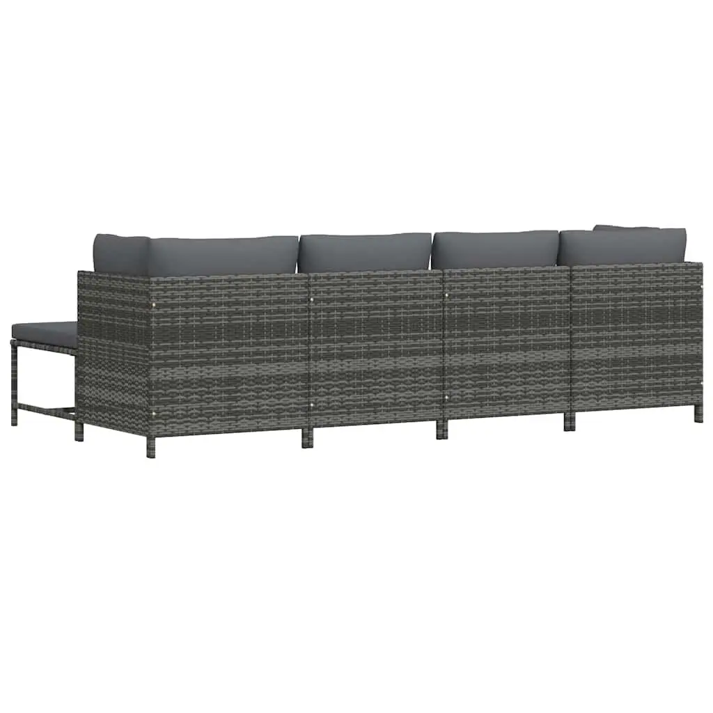 4 Piece Outdoor Patio Sofa Set Grey Poly Rattan with Cushions Weather Resistant Garden Lounge