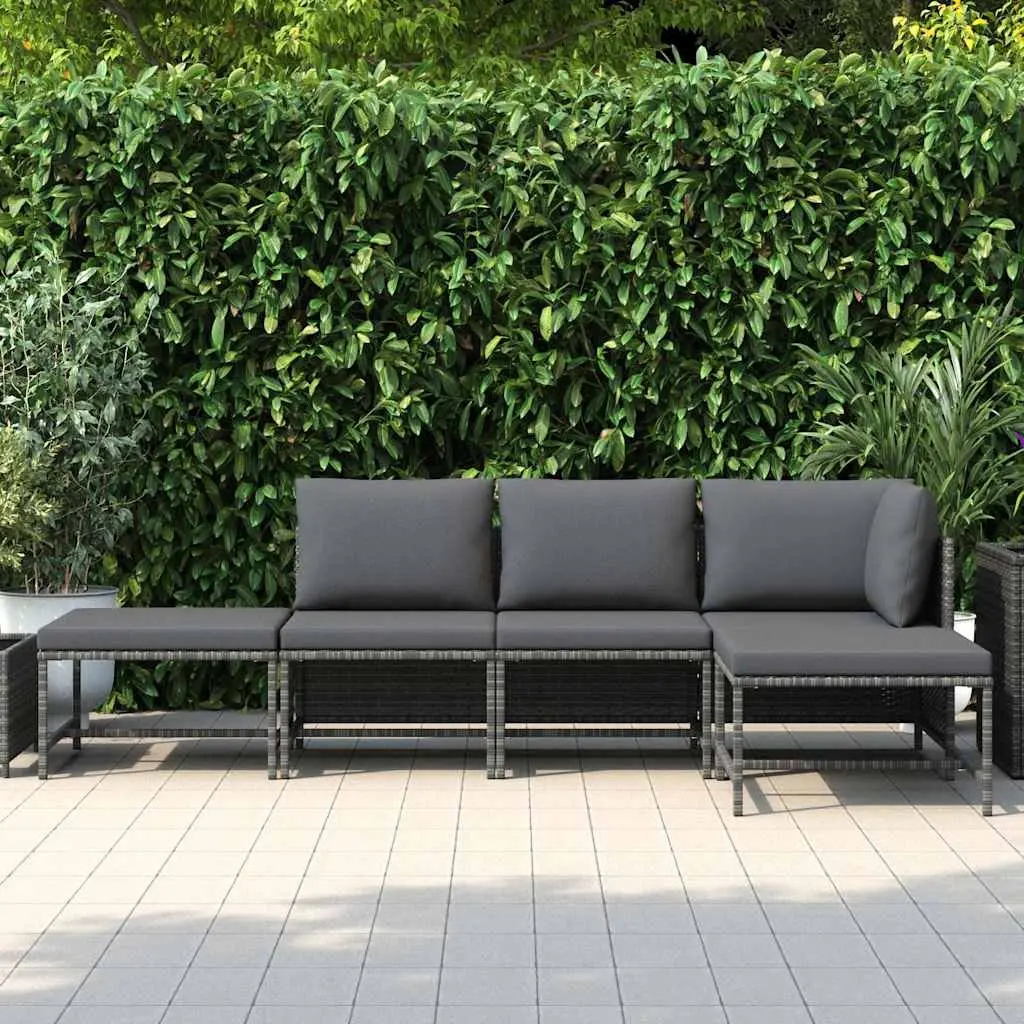5-Piece Garden Sofa Set in Grey Rattan