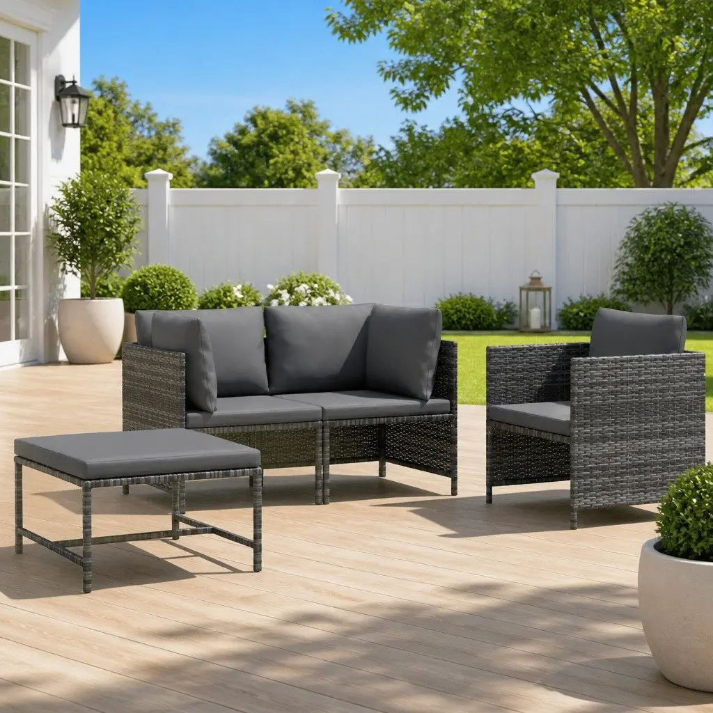 Outdoor Sectional Sofa Set Grey 4 Piece Rattan with Cushions