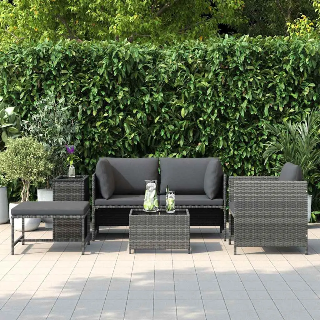 Outdoor Sectional Sofa Set Grey 4 Piece Rattan with Cushions