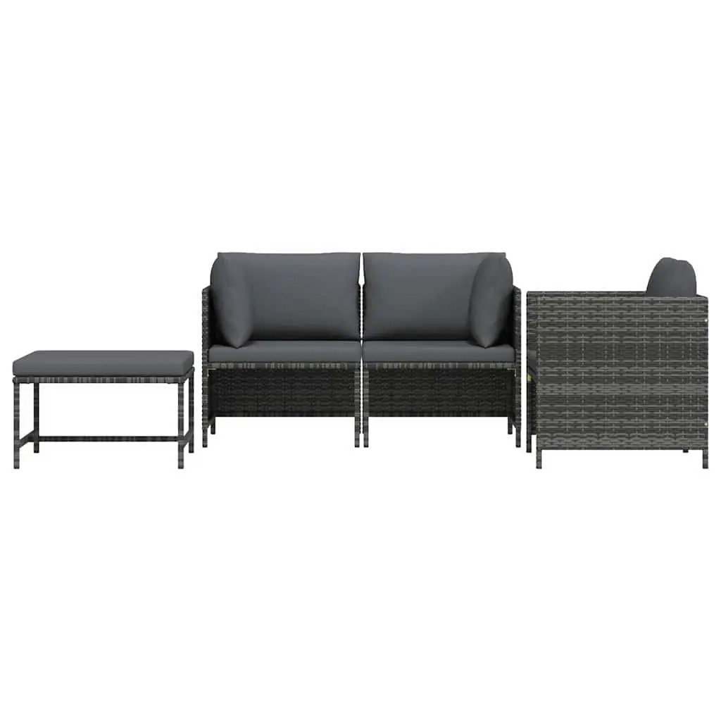 Outdoor Sectional Sofa Set Grey 4 Piece Rattan with Cushions