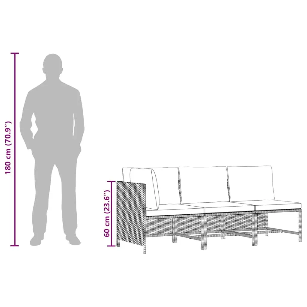 3 Piece Garden Lounge Set with Cushions Weather-resistant PE Rattan Outdoor Sofa