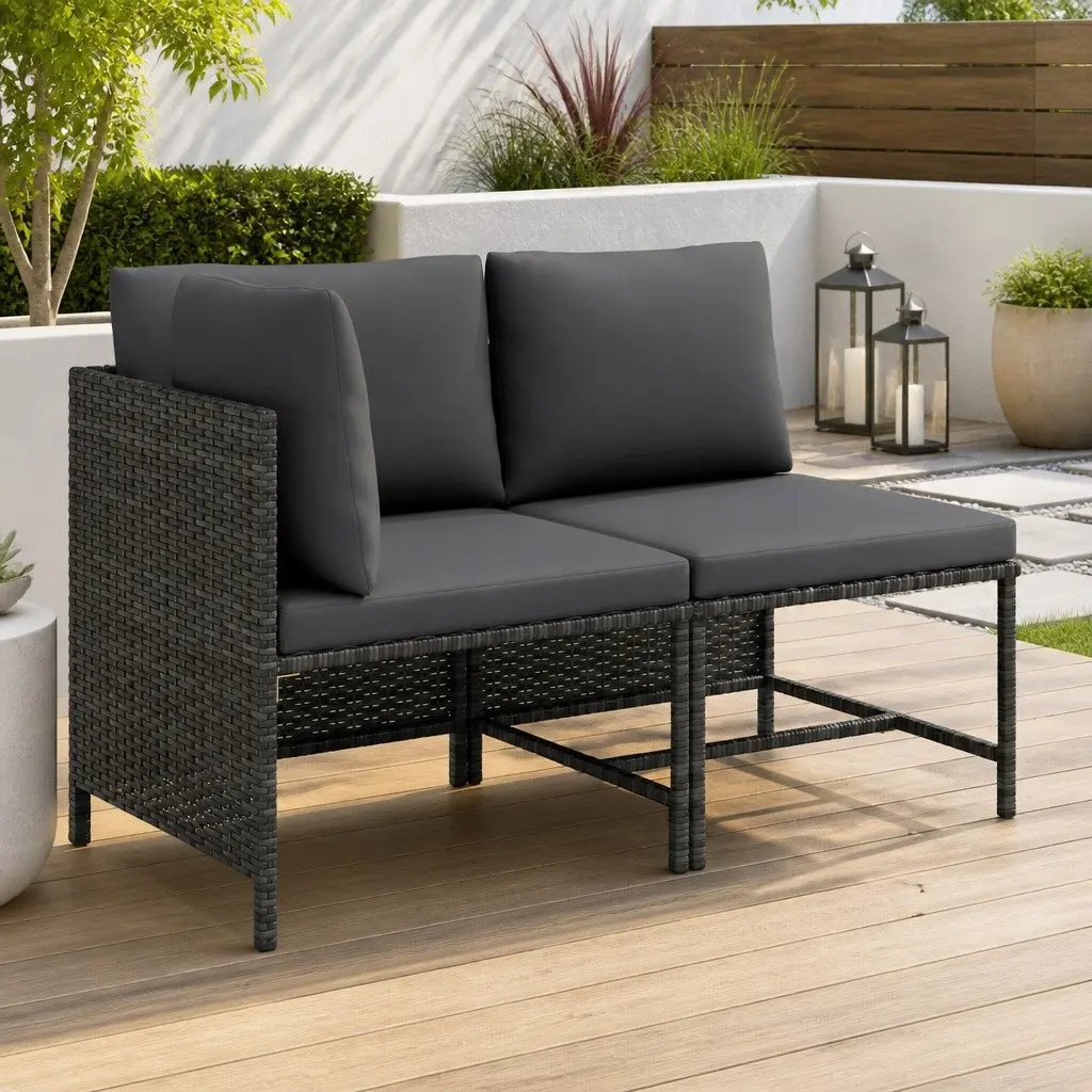 Garden Sofa Set 2 Piece Outdoor Sectional Rattan Grey