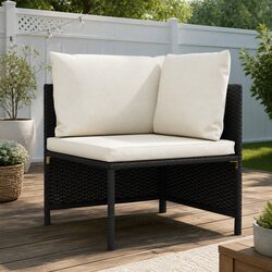Outdoor Sectional Corner Sofa with Cushions Black PE Rattan Garden Lounge Seat