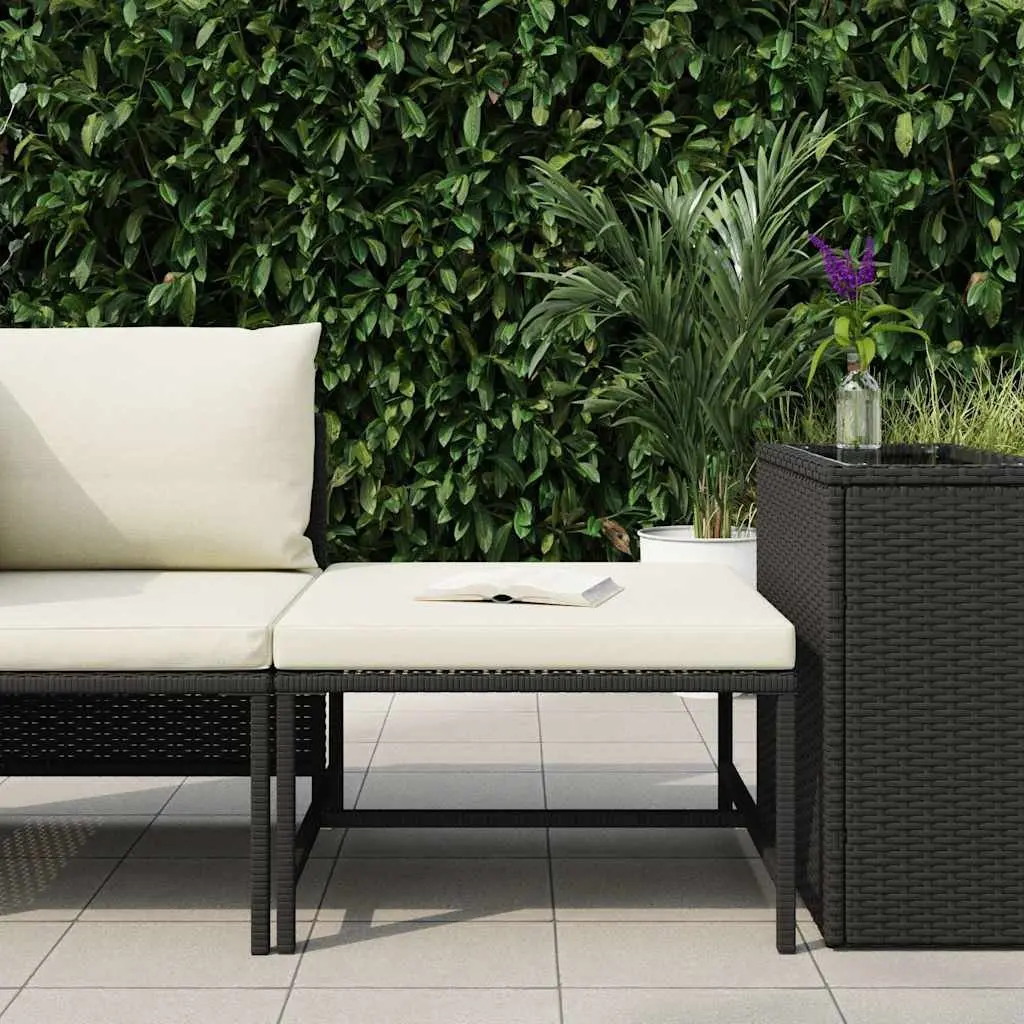 Outdoor Sectional Footrest Ottoman with Cushion Black Poly Rattan