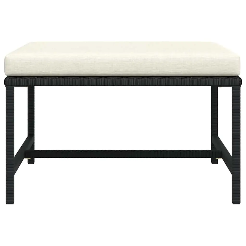 Outdoor Sectional Footrest Ottoman with Cushion Black Poly Rattan