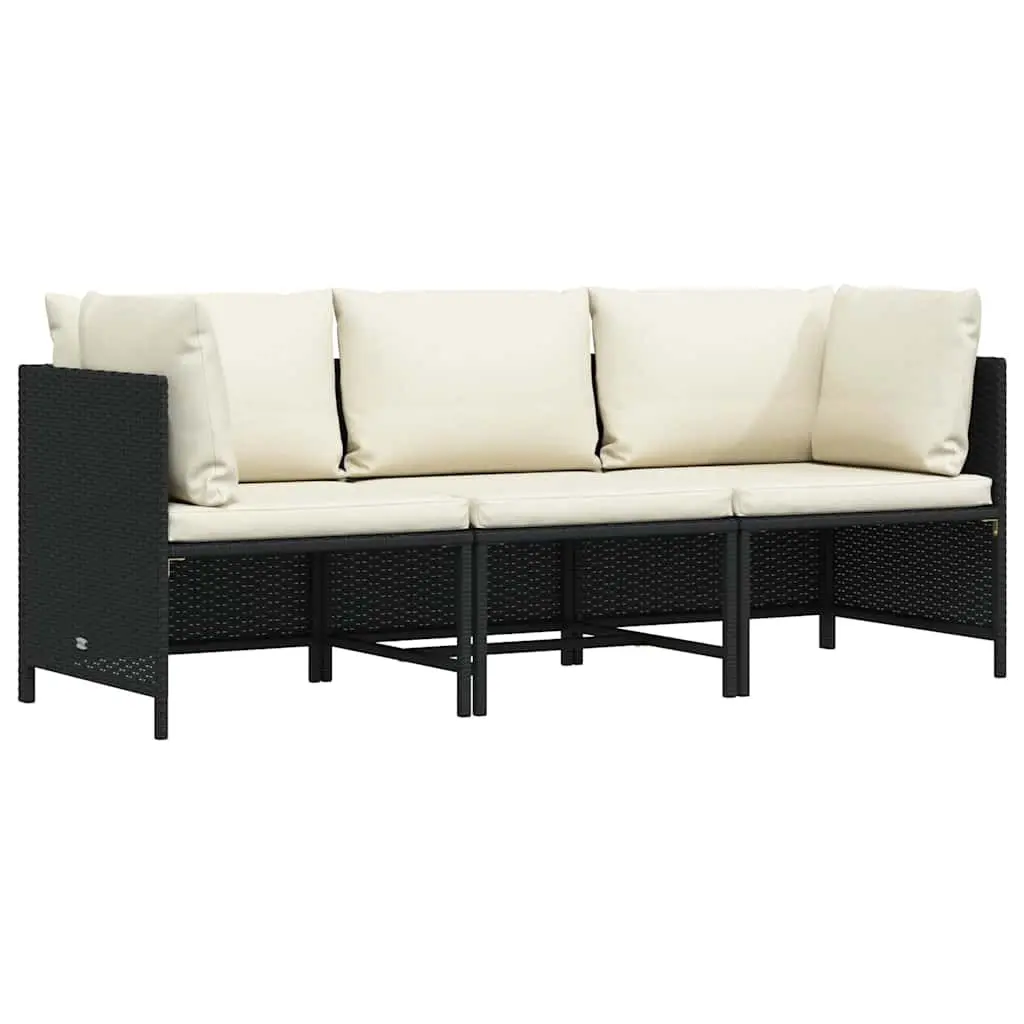 Black Poly Rattan 3-Seater Garden Sofa Outdoor Patio Lounge Couch