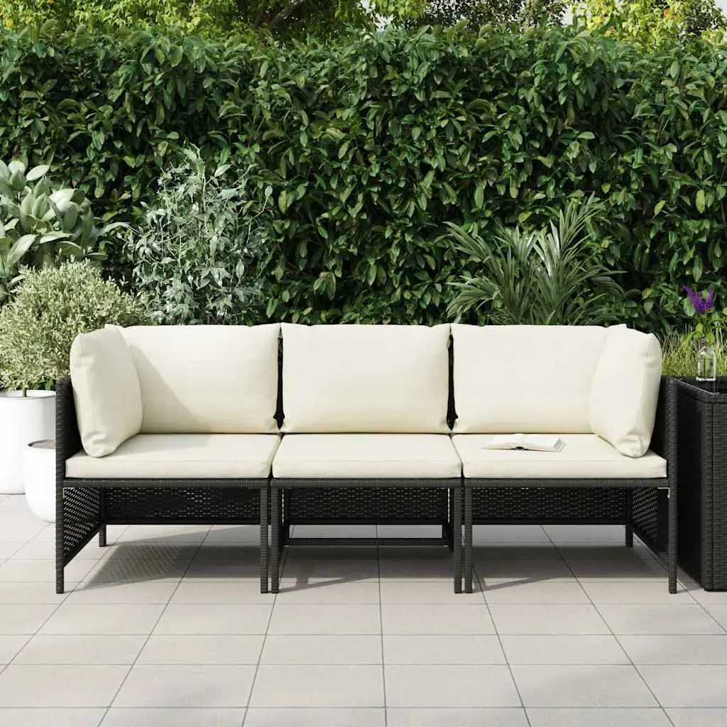 Black Poly Rattan 3-Seater Garden Sofa Outdoor Patio Lounge Couch