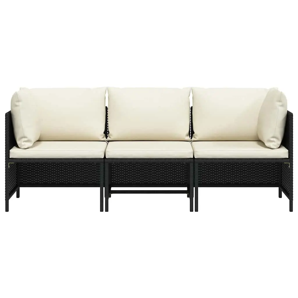 Black Poly Rattan 3-Seater Garden Sofa Outdoor Patio Lounge Couch