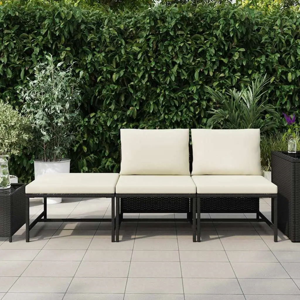 Outdoor Sectional Sofa Set Black Rattan 3 Piece