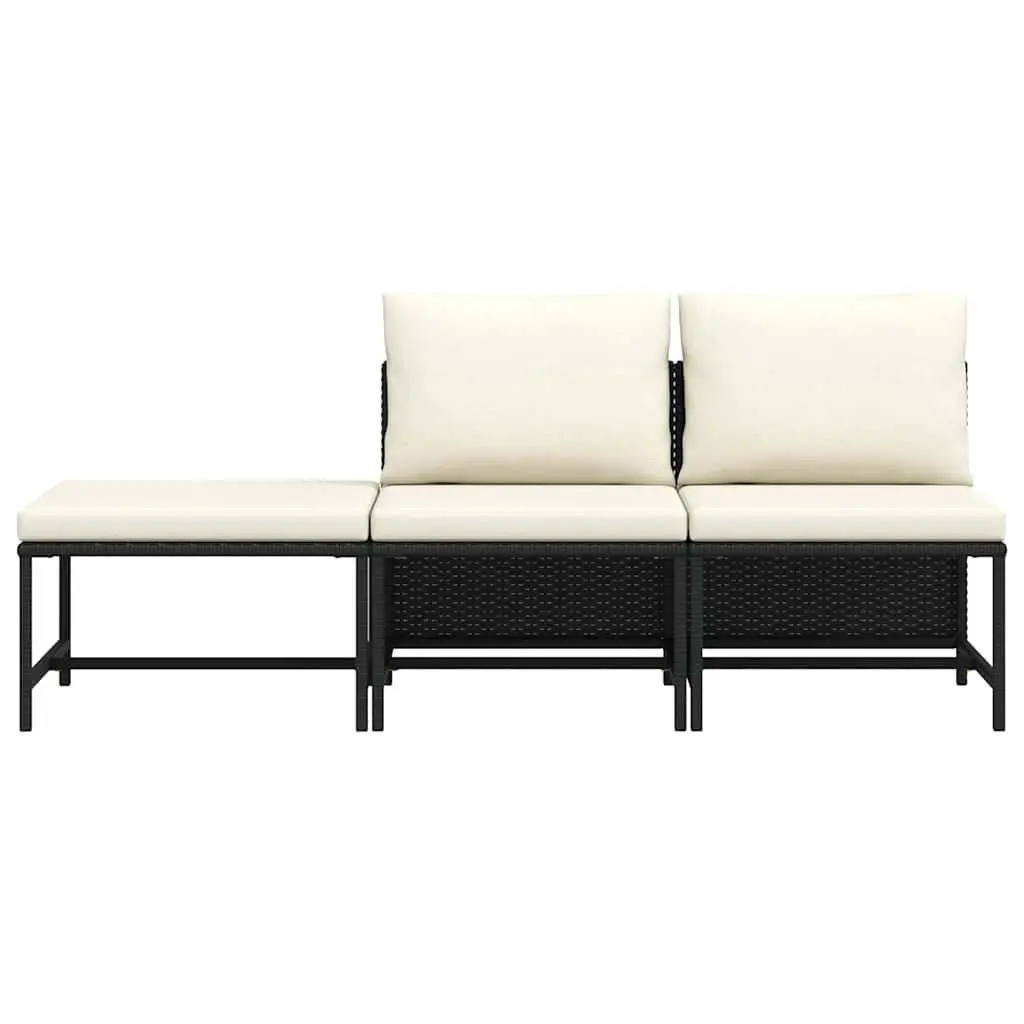 Outdoor Sectional Sofa Set Black Rattan 3 Piece