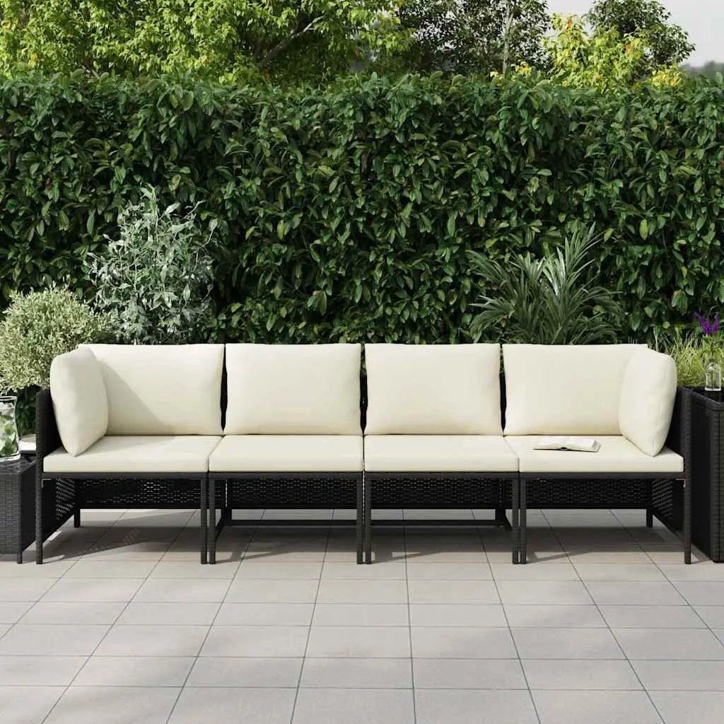 Outdoor Patio Lounge Chair Water-Resistant PE Rattan 4-Seater Garden Sofa Black
