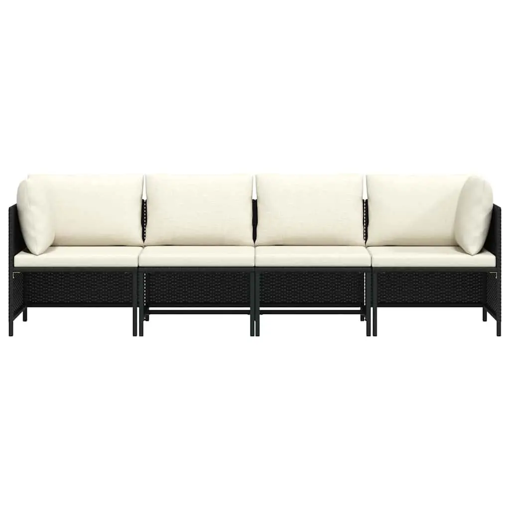 Outdoor Patio Lounge Chair Water-Resistant PE Rattan 4-Seater Garden Sofa Black
