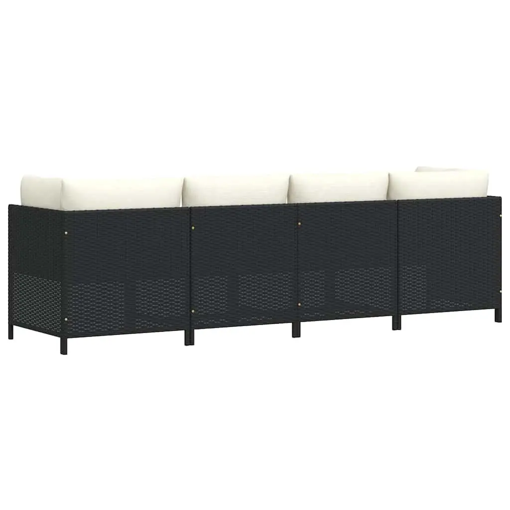 Outdoor Patio Lounge Chair Water-Resistant PE Rattan 4-Seater Garden Sofa Black