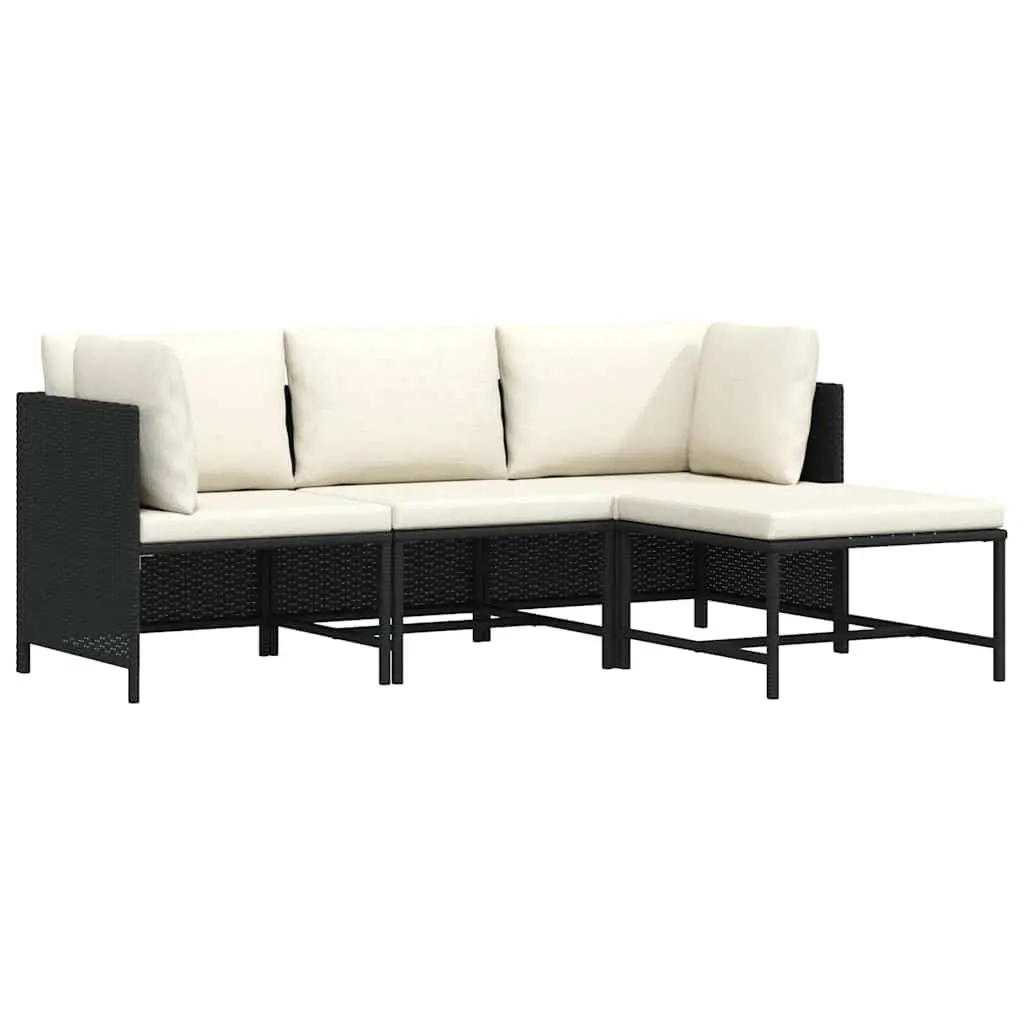 Outdoor Sectional Sofa Set 4 Piece Black Poly Rattan Garden Lounge Furniture