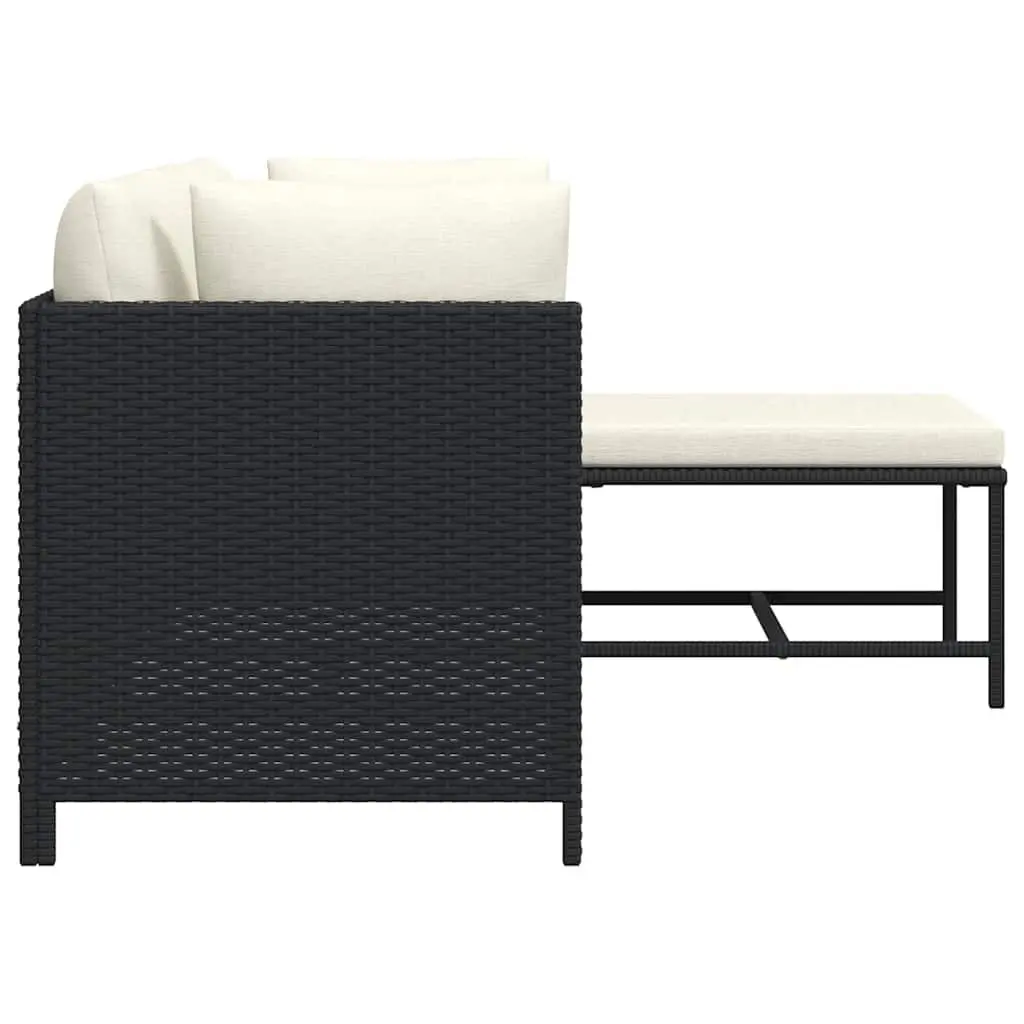Outdoor Sectional Sofa Set 4 Piece Black Poly Rattan Garden Lounge Furniture