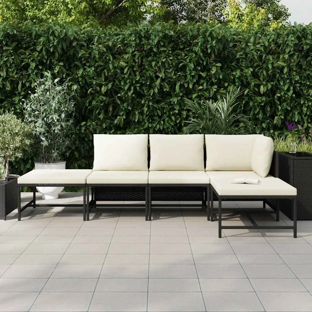 Outdoor Sectional Sofa Set 5 Piece Garden Lounge Black Poly Rattan Cushions