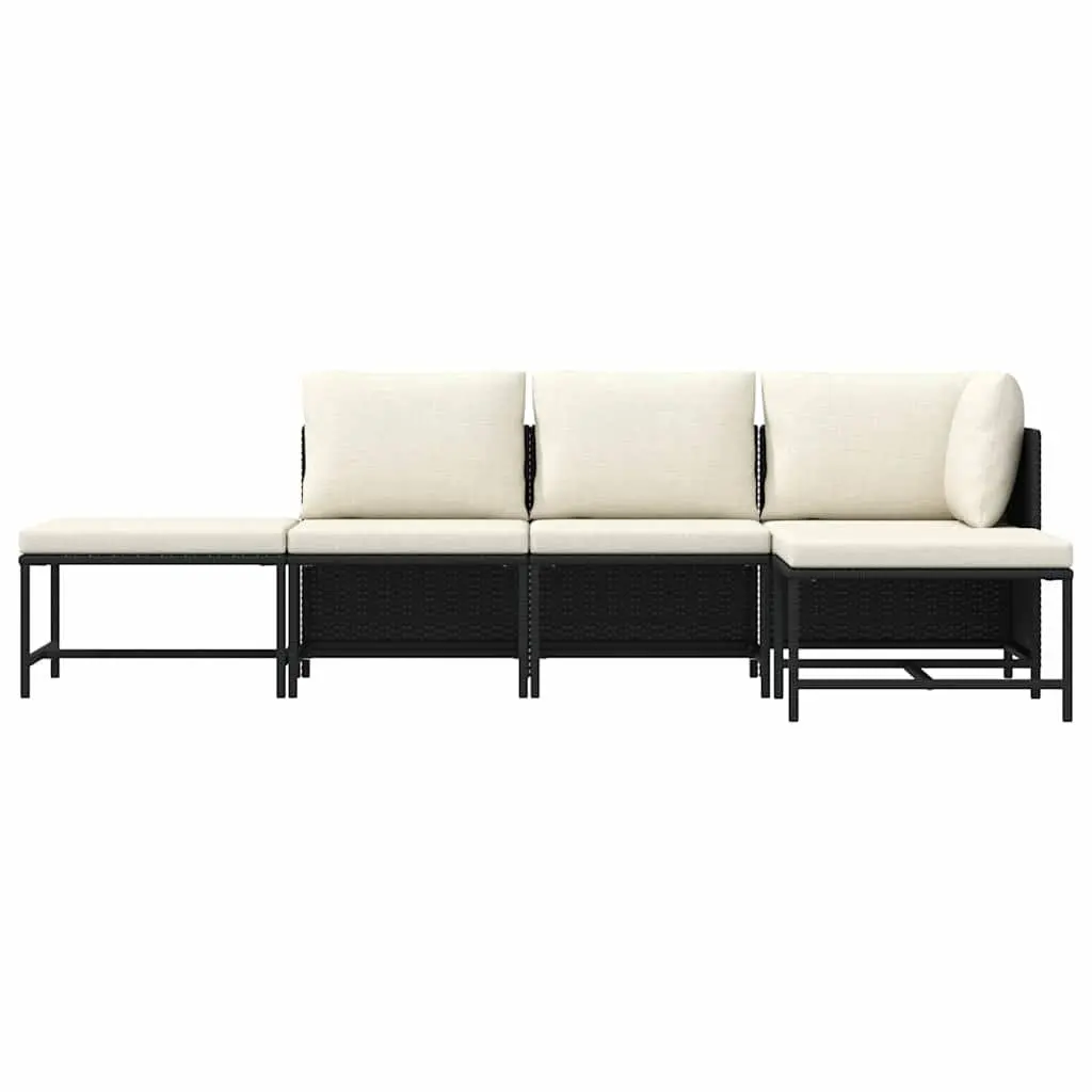 Outdoor Sectional Sofa Set 5 Piece Garden Lounge Black Poly Rattan Cushions