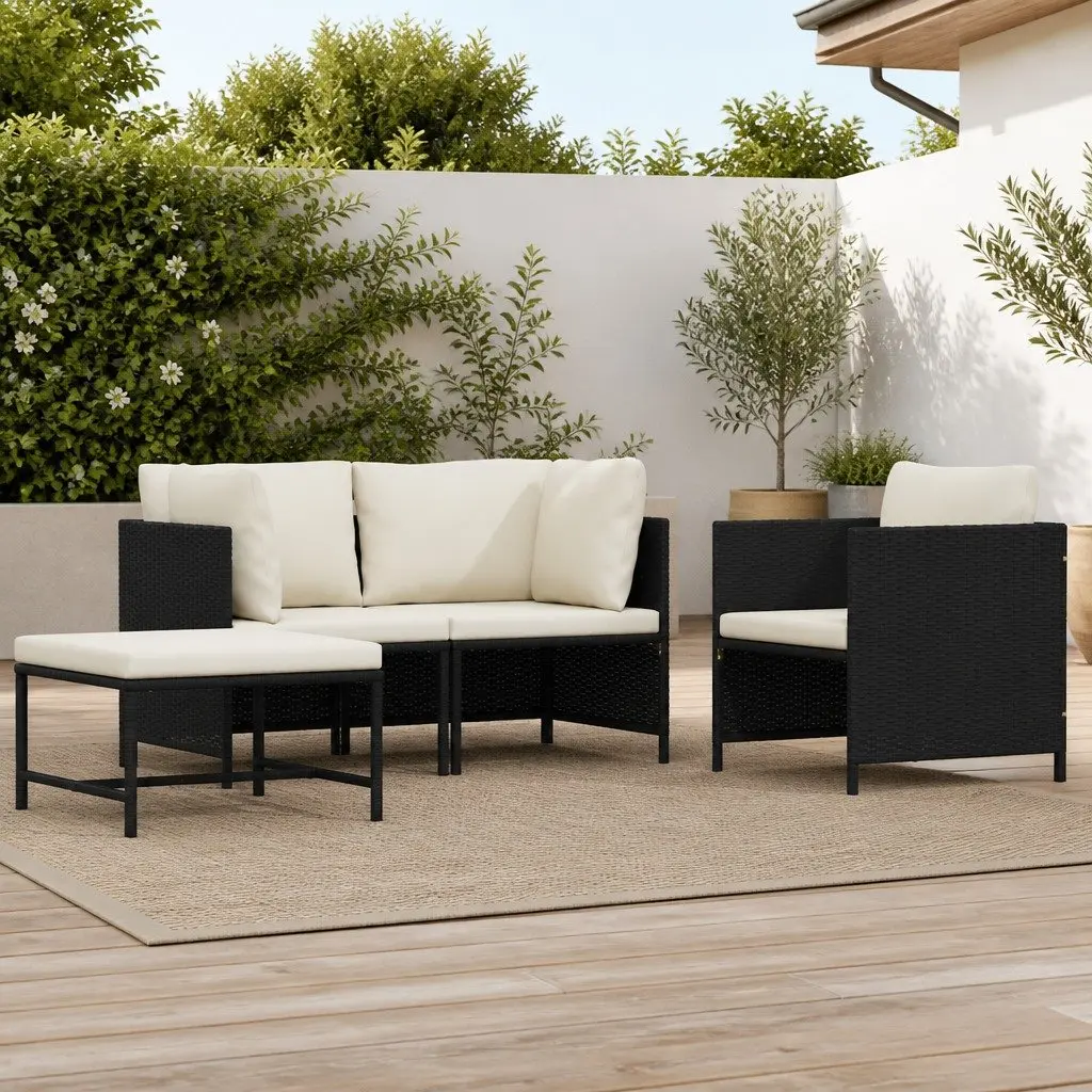 Outdoor Sectional Sofa Set Black Poly Rattan 4 Piece