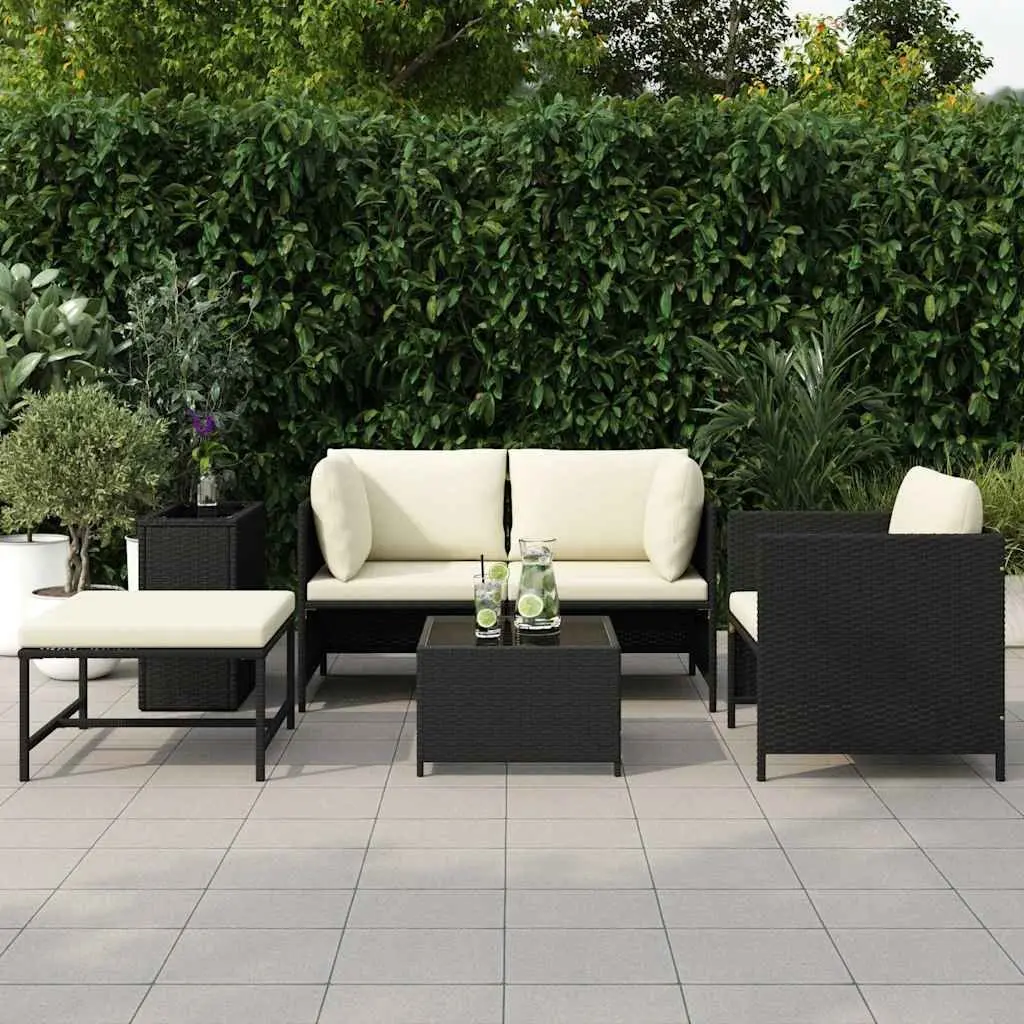 Outdoor Sectional Sofa Set Black Poly Rattan 4 Piece