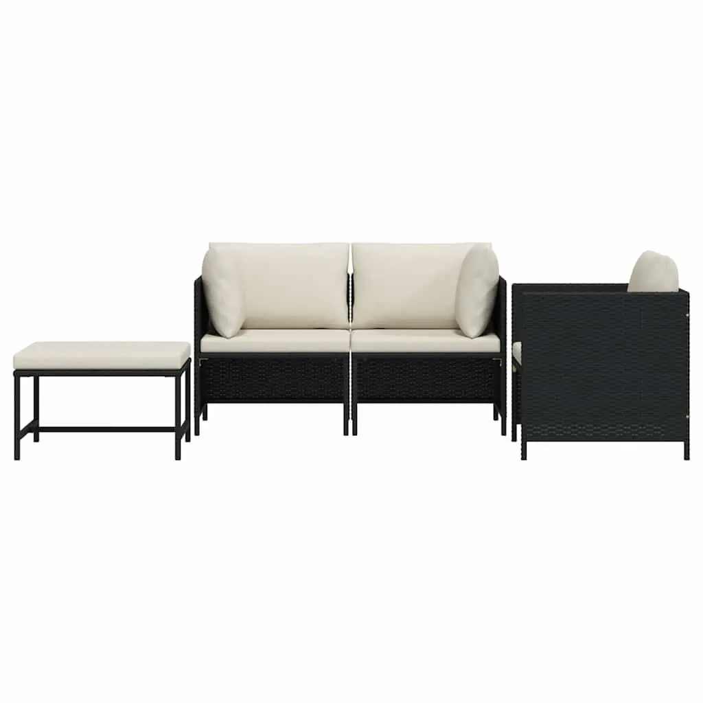 Outdoor Sectional Sofa Set Black Poly Rattan 4 Piece
