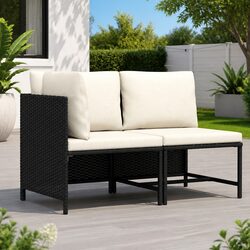 Outdoor Garden Sofa Set 2 Piece Sectional Lounge with Cushions Black Rattan