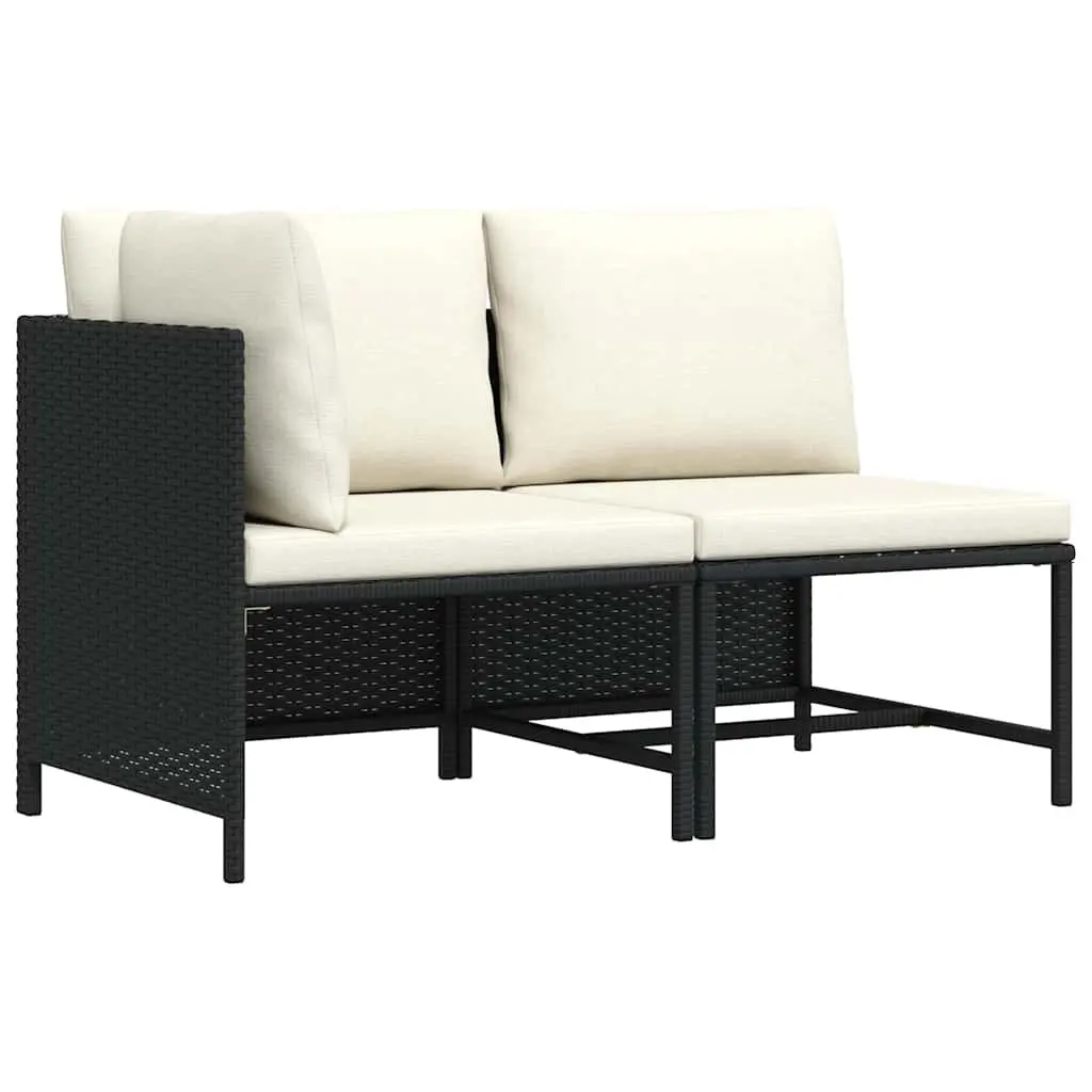 Outdoor Garden Sofa Set 2 Piece Sectional Lounge with Cushions Black Rattan