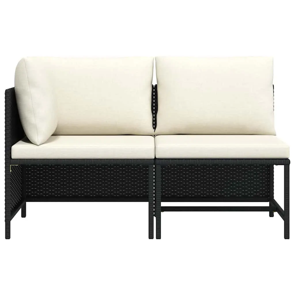 Outdoor Garden Sofa Set 2 Piece Sectional Lounge with Cushions Black Rattan