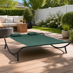 Outdoor Lounge Bed Garden Patio Sun Bed with Pillows Green Relaxation Furniture