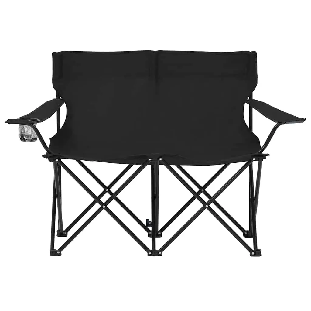 2-Seater Foldable Camping Chair Portable Black Steel Frame Water-Repellent Oxford Fabric