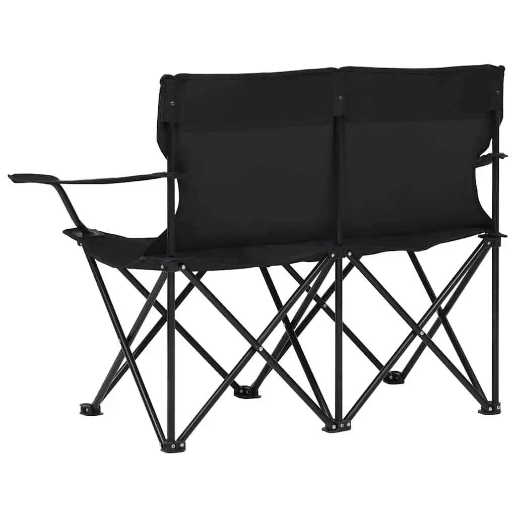 2-Seater Foldable Camping Chair Portable Black Steel Frame Water-Repellent Oxford Fabric