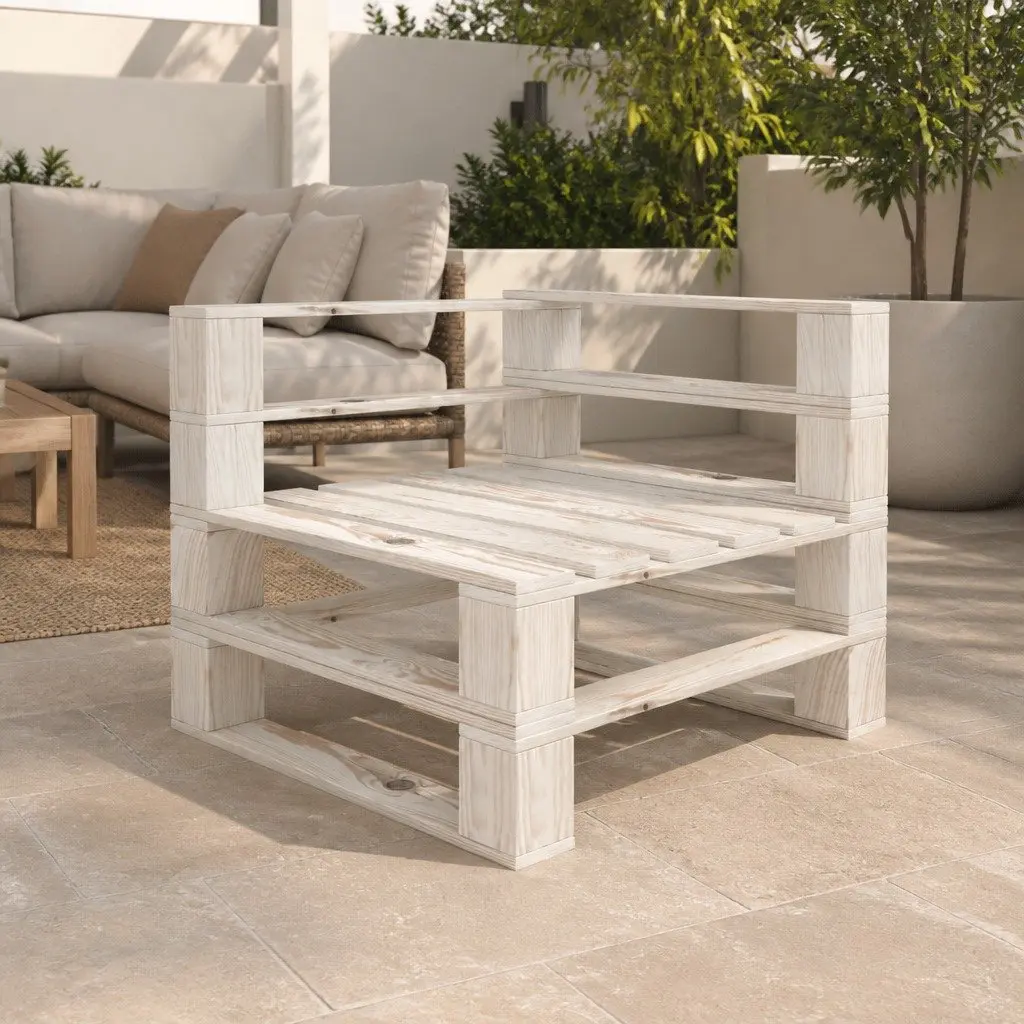 Garden Pallet Corner Sofa Wood Outdoor Patio Lounge Seating White Rustic Design