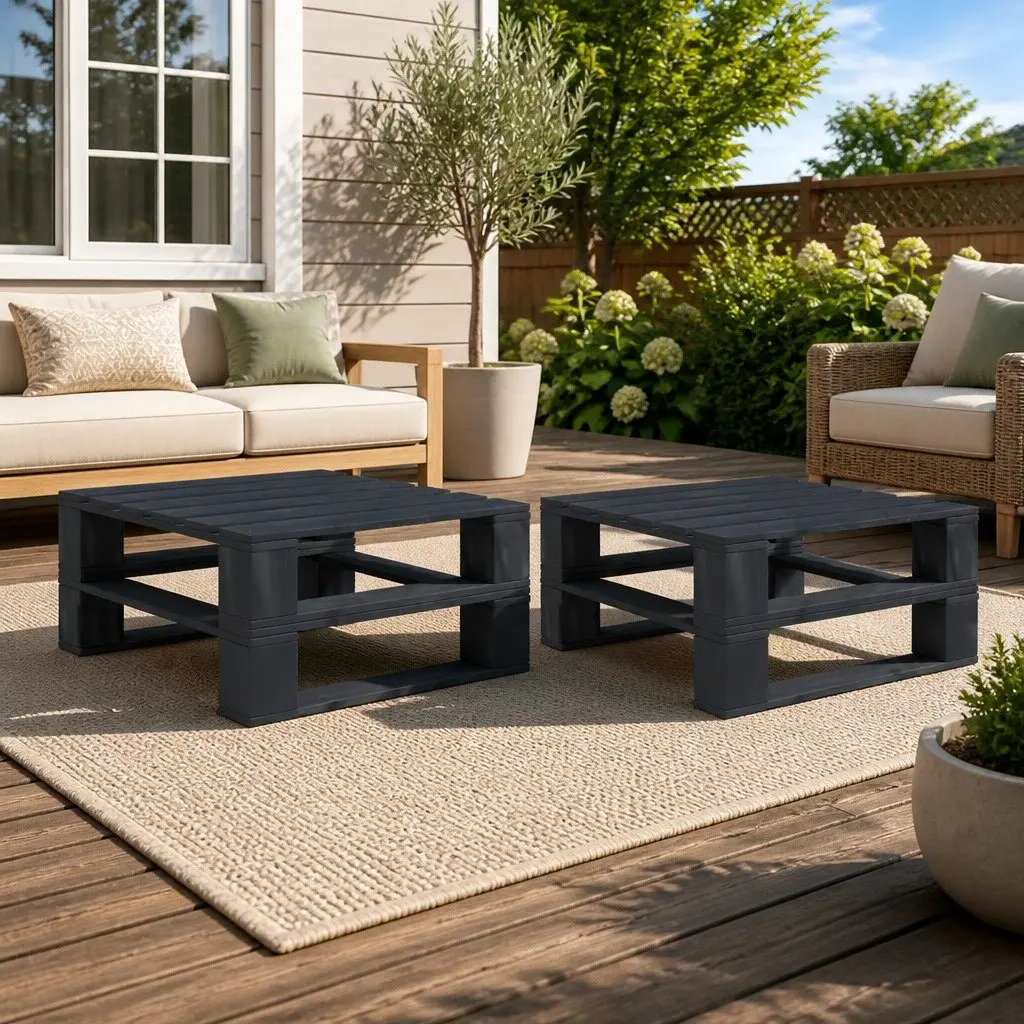 Outdoor Pallet Tables Weather Resistant Grey Pinewood 2 Pieces