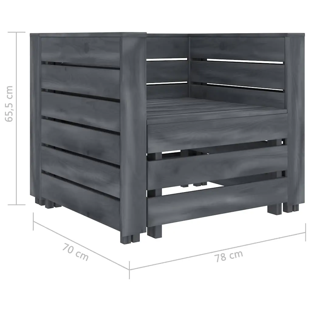 2 Piece Garden Pallet Lounge Set Grey Wood Outdoor Furniture Table Armchair