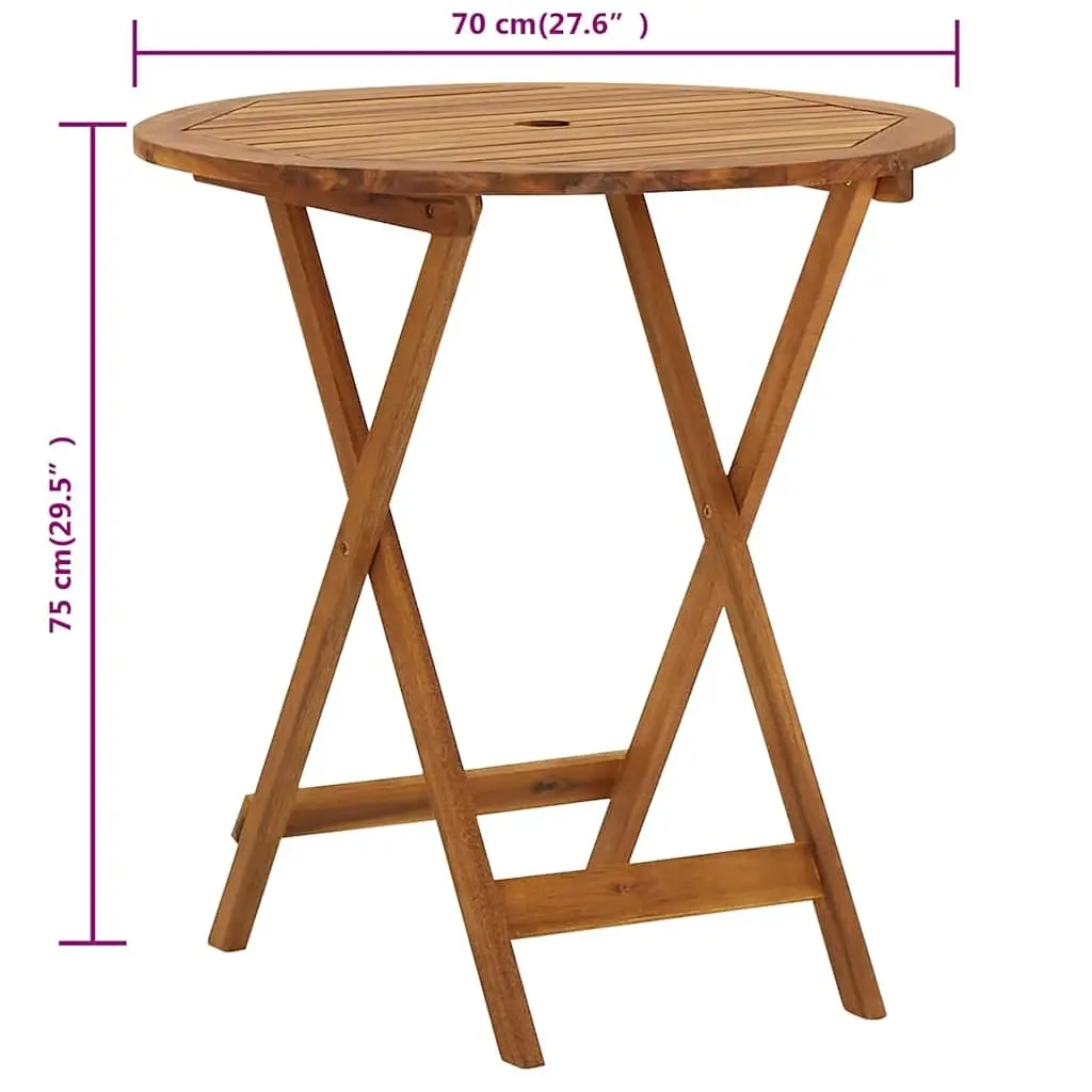 Folding Garden Table Brown Wooden Slatted 70cm