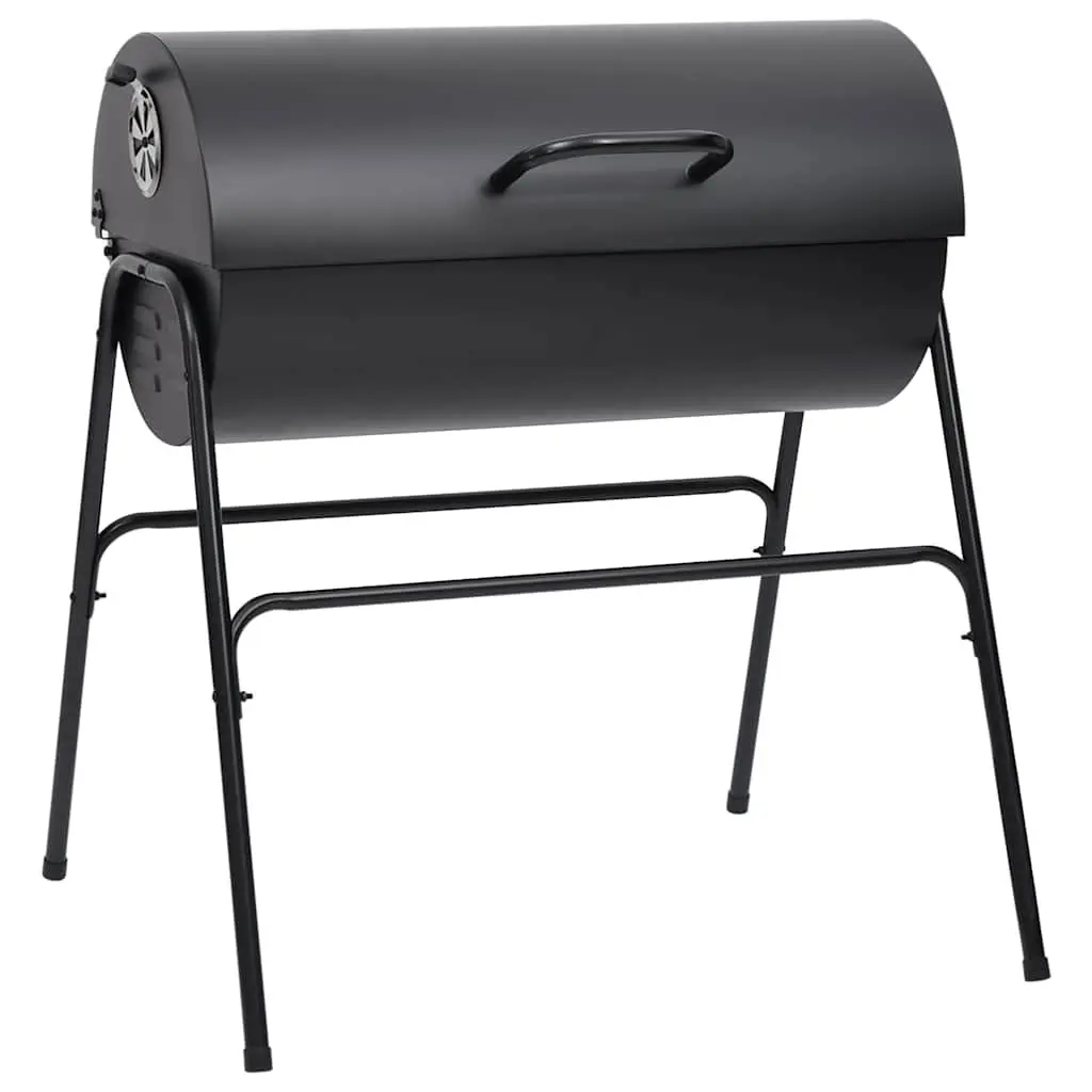 Barrel Grill BBQ Charcoal Outdoor Heavy-Duty Black Steel 2 Grids