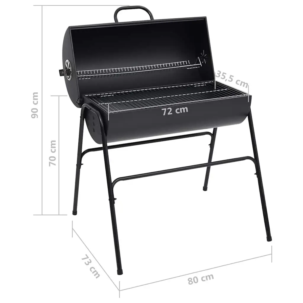 Barrel Grill BBQ Charcoal Outdoor Heavy-Duty Black Steel 2 Grids