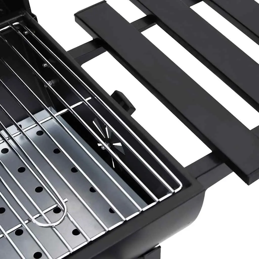 Barrel Charcoal BBQ Grill with Wheels Shelves Black Steel Outdoor Cooking