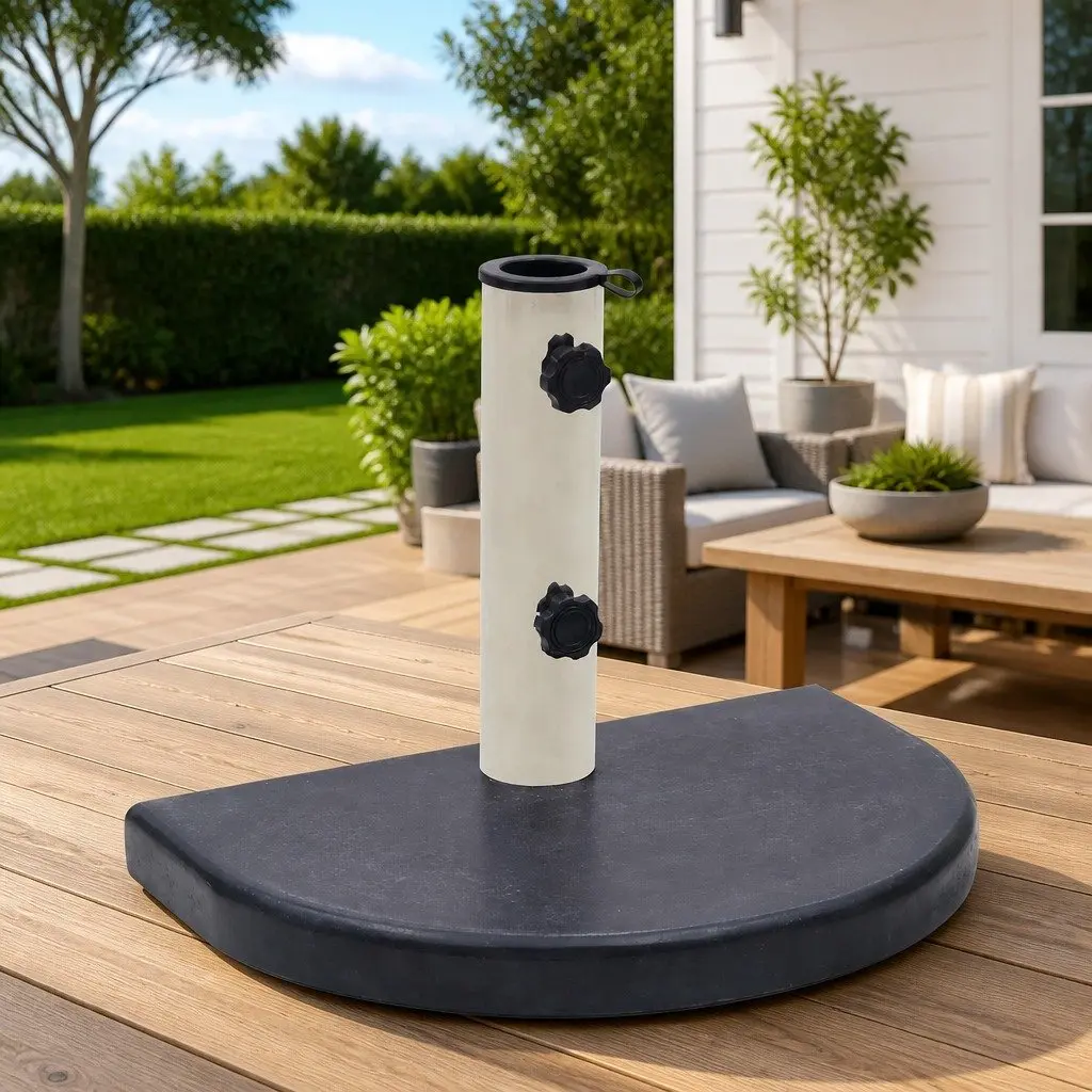 Half-Round Umbrella Base Black Granite Outdoor Parasol Holder 40 x 28 x 4 cm