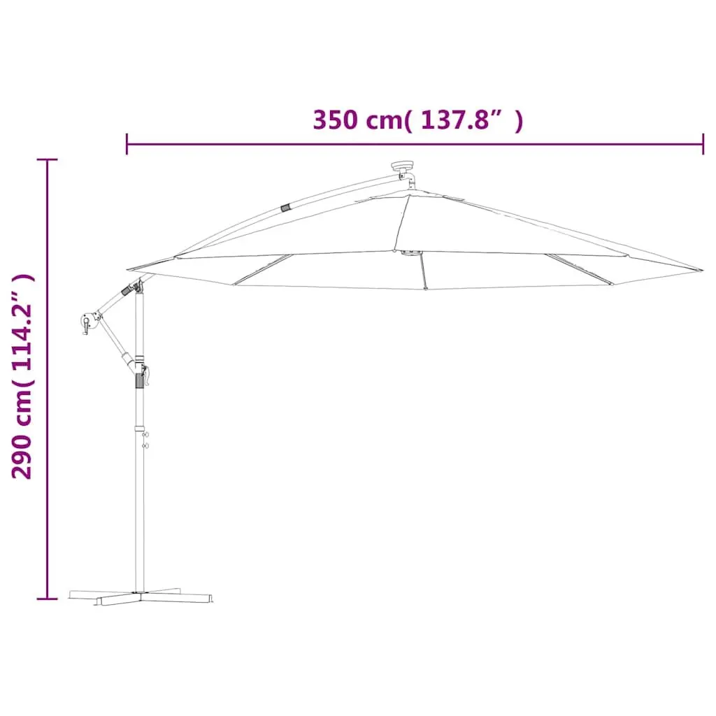 Cantilever Garden Parasol with Solar LED Lights 350cm Outdoor Hanging Umbrella