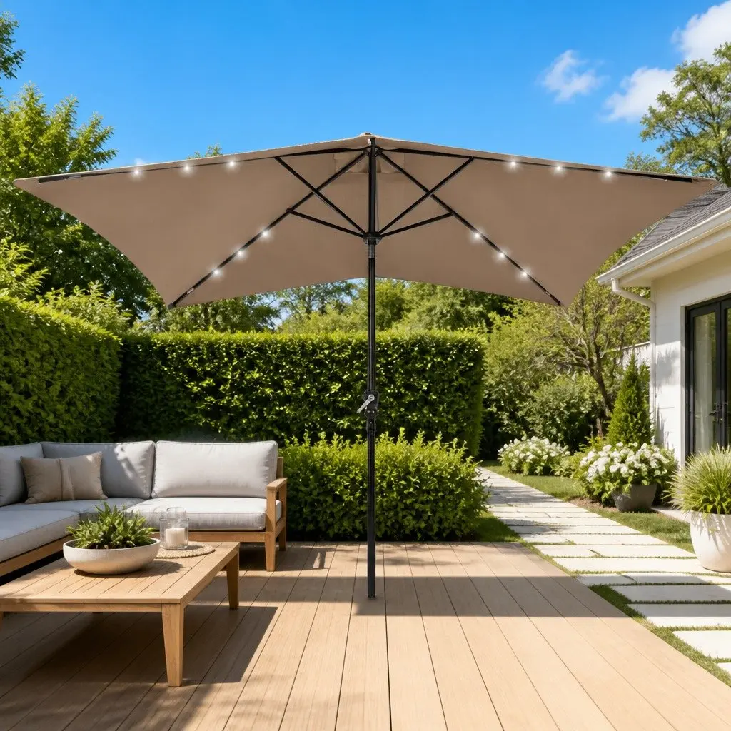 Garden Parasol with Solar LED Lights